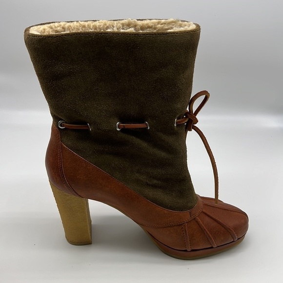 Rockport - Courtlyn Brown Leather Green Suede Slip On Duck Boots Size 8.5 - Picture 11 of 14